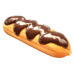 Aufkleber - delicious eclair topped with rich chocolate icing, isolated on white background, showcasing its creamy filling and glossy finish. Perfect for dessert lovers