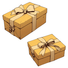 Aufkleber - Elegant golden gift boxes with shimmering ribbons, perfect for celebrations and special occasions, isolated on transparency background