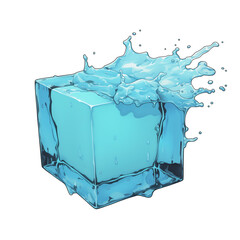 Poster - vibrant electric blue liquid splash surrounds transparent cube, creating dynamic and futuristic design isolated on transparency background