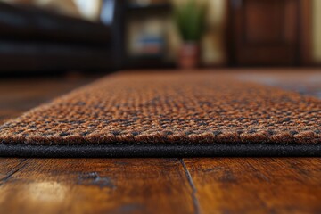 Poster - Close-up shot of a rug on a wooden floor, ideal for interior design and home decor projects