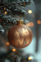 Poster - A Christmas ornament hangs from the branches of a decorated Christmas tree