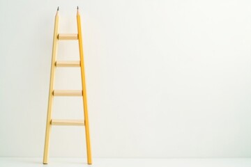 Aufkleber - A simple wooden ladder leans against a clean white wall, ideal for various uses such as decorating or DIY projects