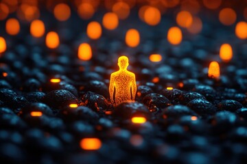 Aufkleber - A person standing amidst a field of candles