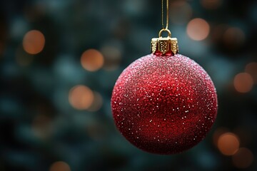 Poster - A shiny red ornament hangs from a golden chain, perfect for jewelry or decoration