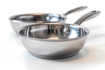 Poster - Two stainless steel pans on a clean and modern kitchen counter