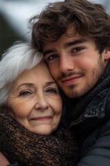 Poster - Man and woman sharing an intimate moment, arms wrapped around each other