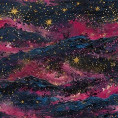 Wall Mural - An illustration of a winter landscape with pink and purple colors.