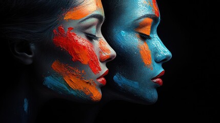 Poster - Two women with artistic face paint in vibrant colors, highlighting creativity and expression.