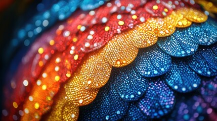 Leinwandbilder - Vibrant, textured scales in a gradient of colors, showcasing intricate patterns and details.