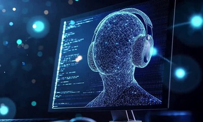service technology microphone computer tech low poly wireframe ai generated video concept