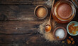 © ValNik Creations - Different types of sugar on a dark wooden background. Regular white and cane sugar in bulk and in bowls. Sugar granules.