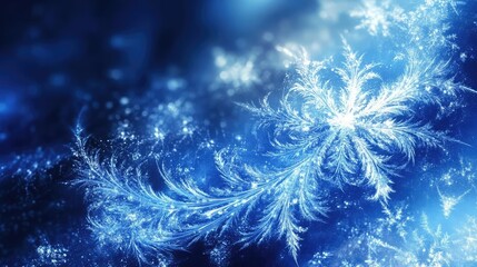 Poster - Intricate ice crystals form a breathtaking winter scene. Shades of blue create a magical, frozen landscape.