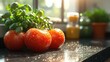 © Ummeya - Blurred fresh vegetable assortment on a clean kitchen countertop, organic and healthy living concept.