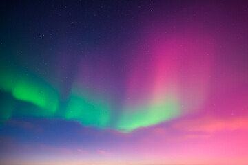 Wall Mural - aurora borealis in night winter sky. sky with polar lights and stars. waves of green and purple nort