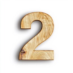 Wooden Number Two on White Background