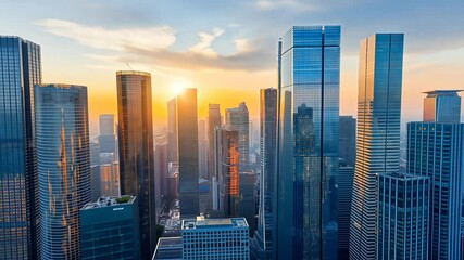 Poster - Aerial View of Urban Landscape with Skyscrapers at Dusk in Modern City