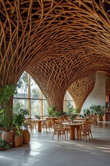 Sticker - Unique interior design of a modern cafe featuring organic architecture with natural elements