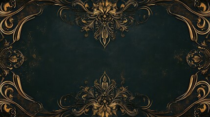 Poster - Elegant vintage banner design with intricate golden details on a dark backdrop