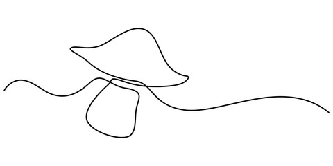Aufkleber - Mushroom continuous one line drawing of isolated outline vector icon, Mushroom in one continuous line drawing. Nature food in simple linear style. Edible autumn harvest in editable stroke. Doodle. 