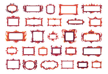 Poster - fire frames cartoon vector set. burning empty borders blazing squares, flames rectangles scorching h