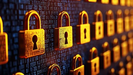 Aufkleber - Golden Digital Locks on a Binary Code Background for Cybersecurity Concept