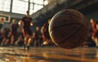© ArtCookStudio - Basketball game in an indoor court with players in motion during afternoon practice session
