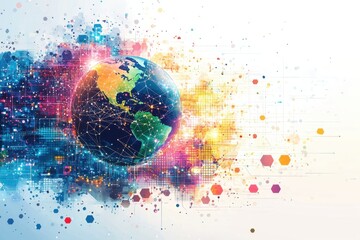 Poster - Colorful digital world concept with network connections