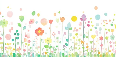 A border of intricate multicolored flowers, rendered as a watercolor illustration for design purposes.