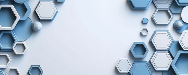 Poster - Abstract geometric background with blue and white hexagon patterns
