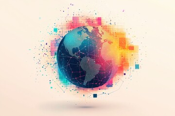 Poster - Abstract digital globe with colorful geometric shapes and patterns