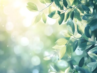 Aufkleber - Soft Green Leaves Surrounding a Gentle Light Providing a Peaceful Nature Background Ideal for Wellness and Environmental Themes in Stock Photography
