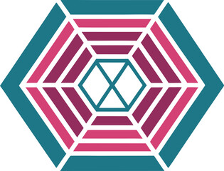 Poster - Geometric Hexagon Pattern Design Teal Pink Purple Stripes Abstract