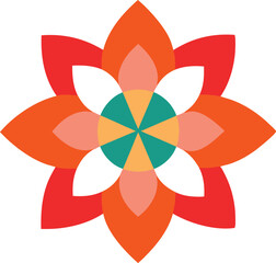 Poster - Abstract Geometric Flower Mandala Design, Colorful, Red, Orange, Teal