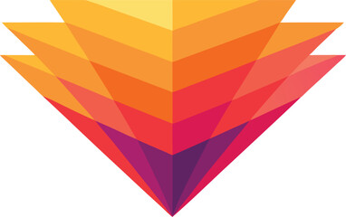 Poster - Abstract Geometric Design Gradient, Layers, Pyramid, Shapes, Orange, Red, Yellow, Purple, Sharp, Mod