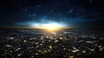 Poster - Vibrant skyline of a city at night illuminated by network connections representing global communication and technology integration