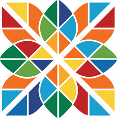 Poster - Colorful Geometric Abstract Flower Design, Mandala, Circles, Triangles