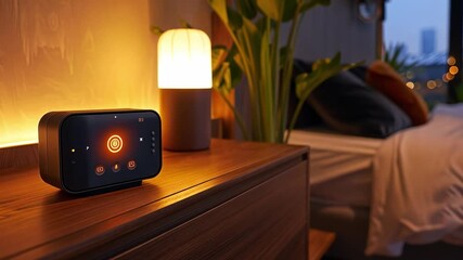 Aufkleber - This Smart home setup features ambient light and sound device in a cozy bedroom environment.