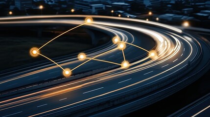 Poster - Vibrant skyline of a city at night illuminated by network connections representing global communication and technology integration