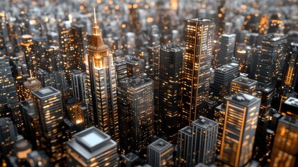 Poster - Vibrant skyline of a city at night illuminated by network connections representing global communication and technology integration