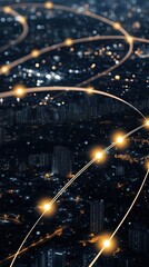 Poster - Vibrant skyline of a city at night illuminated by network connections representing global communication and technology integration