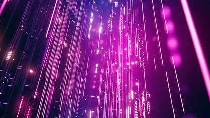 Wall Mural - pink neon glowing particles streaking vertically across a futuristic digital background.