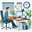 © MDSIAM - a man is using his laptop sitting on a chair looking in the laptop  colourful vector on a white background