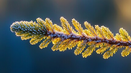 Canvas Print - Frosty pine branch in sunlight.