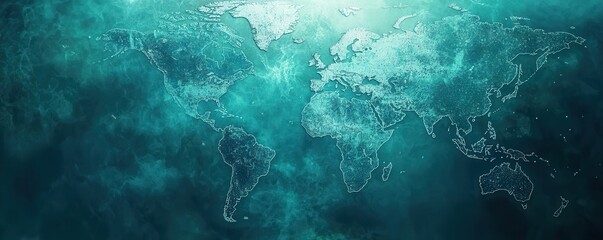 Poster - Abstract digital world map background in teal and green hues