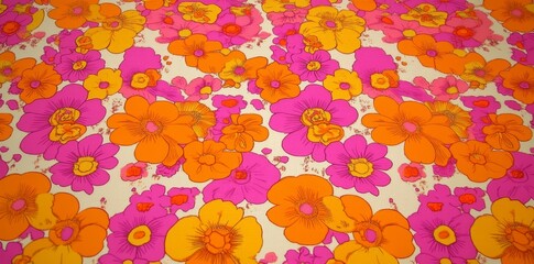 Poster - A retro psychedelic floral background art design that is also a vintage flower seamless pattern illustration, showcasing a groovy colorful spring texture with repeating daisy flowers, evoking a