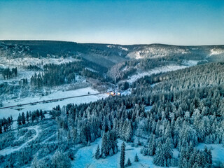 Wall Mural - Winterwanderung durch den Thüringer Wald bei Oberhof zur Blaue Stunde - Thüringen - Deutschland