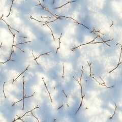 Canvas Print - Top view photo of soft snow with tiny twigs scattered, seamless texture