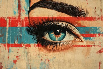 Wall Mural - Vibrant and bold artistic eye illustration with red and blue elements