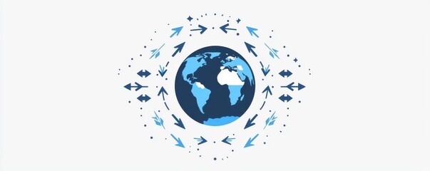 Wall Mural - graphic illustration of a globe with surrounding arrows