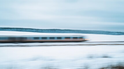 Sticker - A high-speed train zooming past snow-covered fields, with the snow crunching under the wheels and a blur of white surroundings